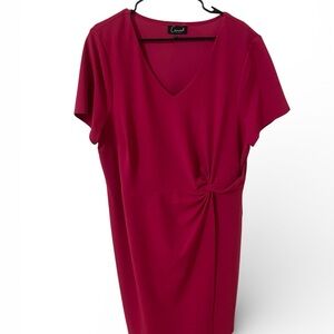 “Connected Apparel” Elegant Pink Short Sleeve Dress with Knot Detail - 20W